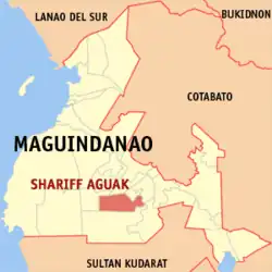 Map of Maguindanao del Sur with Shariff Aguak highlighted