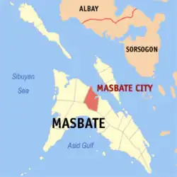 Map of Masbate with Masbate City highlighted