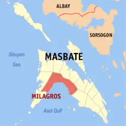 Map of Masbate with Milagros highlighted