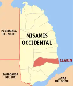 Map of Misamis Occidental with Clarin highlighted