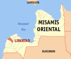 Map of Misamis Oriental with Libertad highlighted