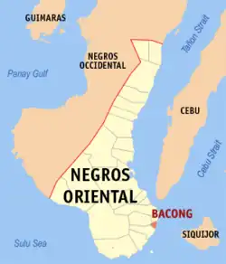 Map of Negros Oriental with Bacong highlighted