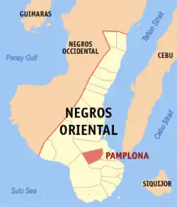 Map of Negros Oriental with Pamplona highlighted