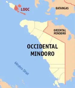 Map of Occidental Mindoro with Looc highlighted