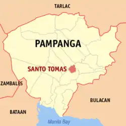 Map of Pampanga with Santo Tomas highlighted