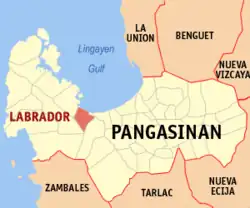 Map of Pangasinan with Labrador highlighted