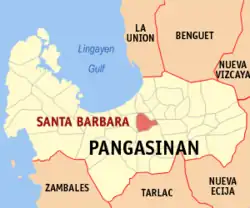 Map of Pangasinan with Santa Barbara highlighted