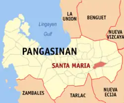 Map of Pangasinan with Santa Maria highlighted