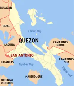 Map of Quezon with San Antonio highlighted