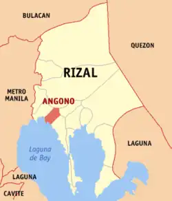 Map of Rizal with Angono highlighted