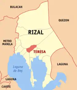 Map of Rizal with Teresa highlighted