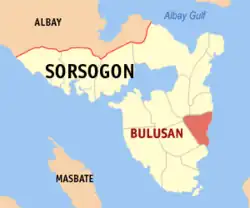 Map of Sorsogon with Bulusan (municipality) highlighted