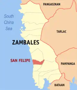 Map of Zambales with San Felipe highlighted