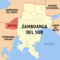 Map of Zamboanga del Sur with Bayog highlighted