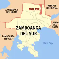 Map of Zamboanga del Sur with Molave highlighted