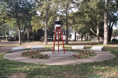 Philadelphia Fire Department Memorial at Franklin Square with Vine Street is in the background