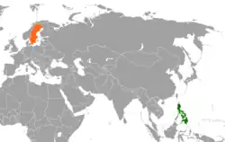 Map indicating locations of Philippines and Sweden