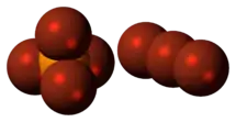 Space-filling models of the ions in phosphorus heptabromide