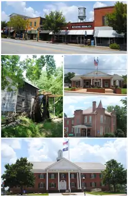 Top, left to right: Downtown Pickens, Hagood Mill, Pickens City Hall, Old Pickens Jail, Pickens County Courthouse