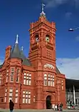 Front door of a Victorian red brick building