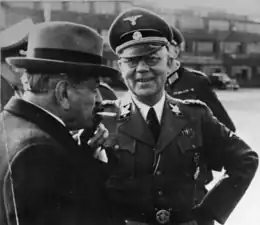 French Premier Pierre Laval and General Carl Oberg, the German police commander in Paris, responsible for the Gestapo and SS, May 1, 1943 (Bundesarchiv)