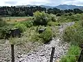 Remains of the rail bridge that used to cross the Owhango Stream, just south of the Pigeon Bush station yard.