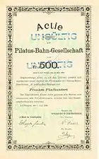 Share of the Pilatus Railway Company, issued 1. July 1888; founder's share