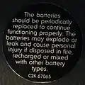 The battery warning sticker that was on the inside of the packaging.