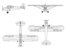 3-view line drawing of the Piper PA-18 Super Cub