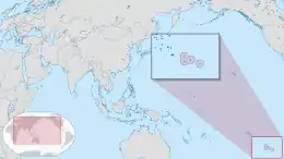 Map showing location of the Pitcairn Islands (circled at the lower-right and magnified in an inset)