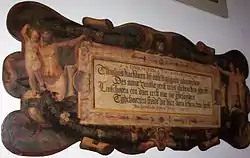 Plaque by Karel van Mander commemorating whalebone given to Haarlem by Jan Huyghen van Linschoten from Willem Barentsz expedition.