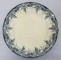 "Laburnham" pattern transfer-printed plate. Typical of the middle market bone china tableware made at Burslem.