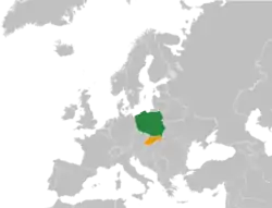 Map indicating locations of Poland and Slovakia