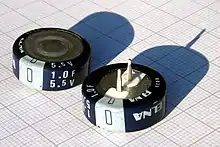 Supercapacitors are marked at the cathode (minus) side