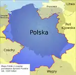 Map of Poland from the early 11th century shows Polish and Lithuanian lands separated by Old Prussian and Kievan Rus' territories