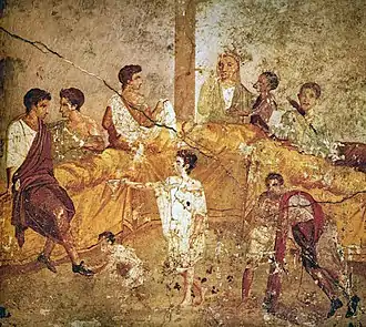 Image 27A multigenerational banquet depicted on a wall painting from Pompeii (1st century AD) (from Roman Empire)