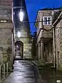 Buttresses supporting the left side of the building