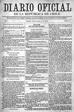 First issue of the Official Journal of the Republic of Chile, published 1 March 1877