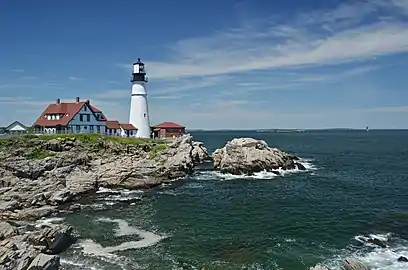 The Ram Island Ledge Light is visible from the Portland Head Light