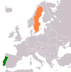 Map indicating locations of Portugal and Sweden