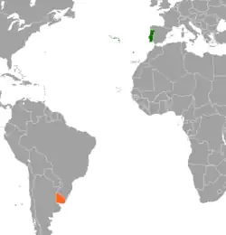 Map indicating locations of Portugal and Uruguay