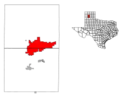 Location within Potter and Randall Counties, with Potter to the north