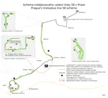 Trolleybus scheme of a Palmovka - Miškovice line