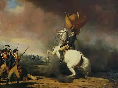 Image 36Washington Rallying the Americans at the Battle of Princeton, a portrait by William Ranney depicting George Washington rallying Continental Army troops at the Battle of Princeton in January 1777 (from New Jersey)