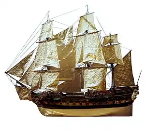 1/28th-scale model of Protée (1750–1770), mislabeled as Protecteur