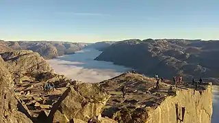 Preikestolen in late November 2018, Lysefjord under a mist