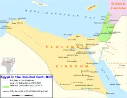 Ptolemaic Egypt circa 235 BC. The green areas were lost to the Seleucid Empire thirty five years later.