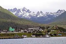 Puerto Williams with Dientes del Navarino in the background