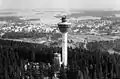 Both the second and third Puijo towers in 1963. The new tower had just been completed and the old was to be dismantled.