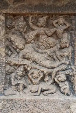 Vaali is lying dead, shot by Rama. His wife Tara,son Angadha and brother Sugreeva grieve. The entire clan of monkeys express their grief on Vaali's death. The panel is 6 inches X 6 inches - impressive miniature sculpture